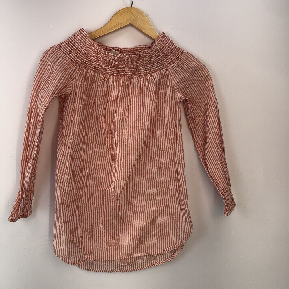 MICHAEL Kors Top XSMALL Cerise Pink White Candy Striped Off-Shoulder Designer - Picture 1 of 7